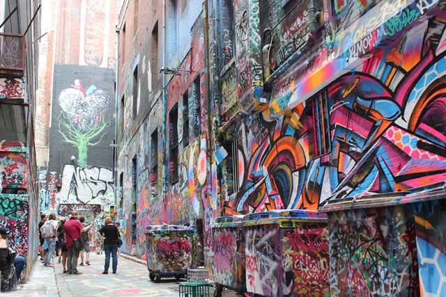 Graffiti in Melbourne Australien Backpacker Rucksack Gasse Backpacker Ausflugsziel Graffiti anschauen